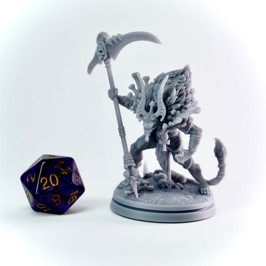 jackal-headed death god with massive scythe and bone armor. Egyptian horror for D&D