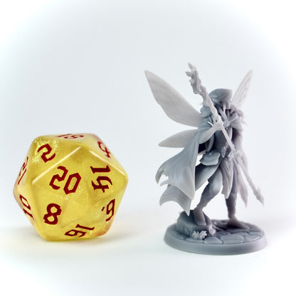 Pixie Mage miniature, androgynous fey with wings and magical staff. Tiny spellcaster for D&D adventures.
