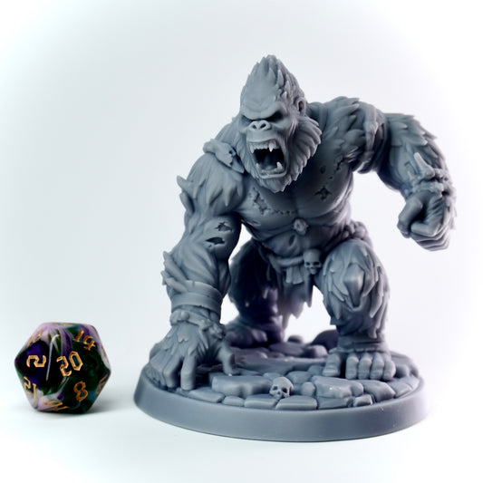 Undead Great Ape miniature, zombie gorilla with bone spikes and skull trophies. Primal horror for D&D.