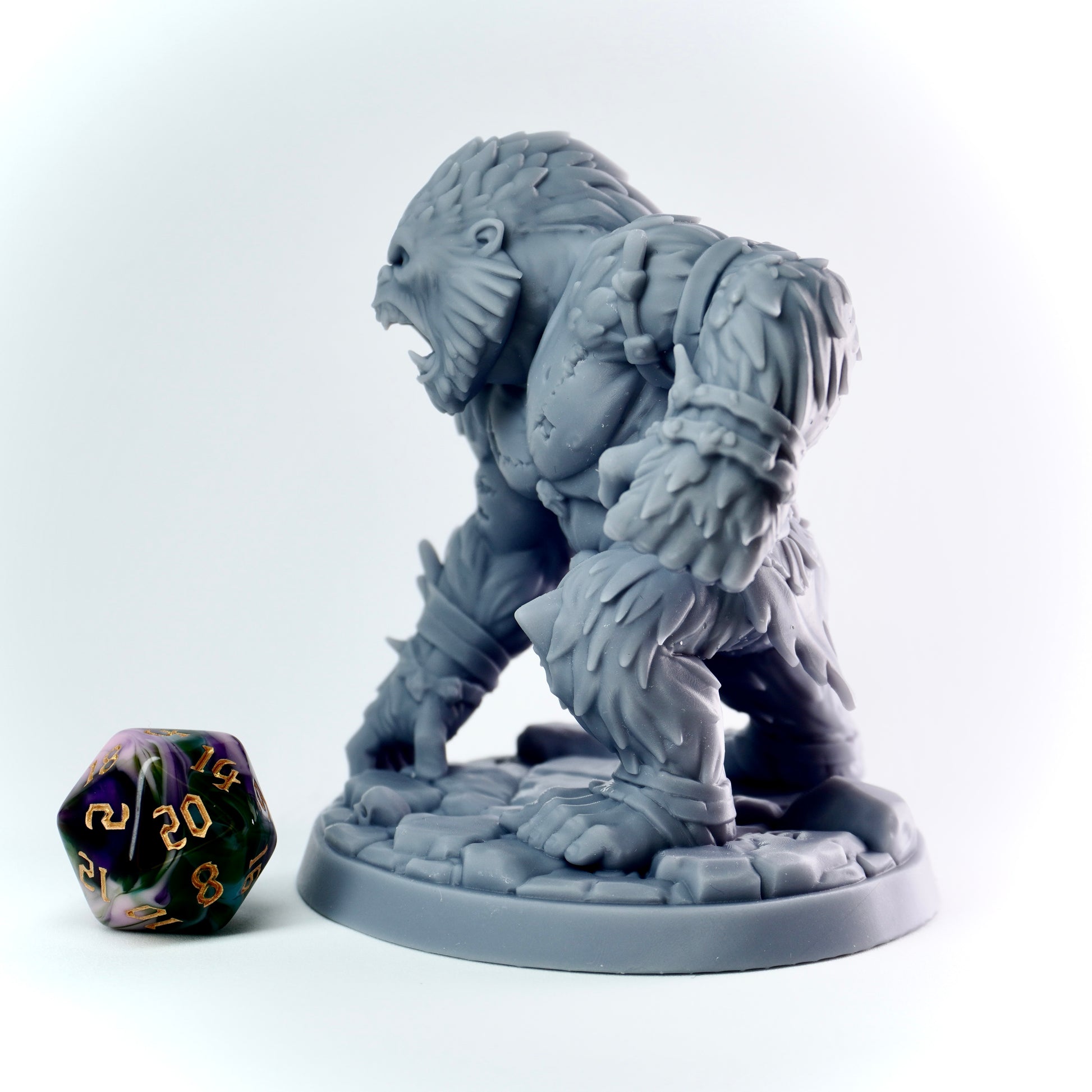 Undead Great Ape miniature, zombie gorilla with bone spikes and skull trophies. Primal horror for D&D.